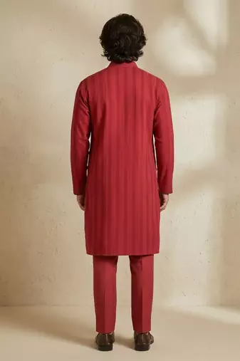 Maroon woven cotton kurta set
