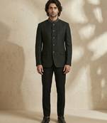 Black woven jacquard bandhgala set