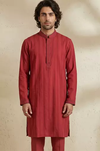 Maroon woven cotton kurta set