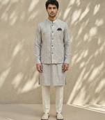 Ivory woven cotton nehru jacket