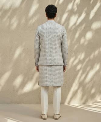 Ivory woven cotton nehru jacket 2