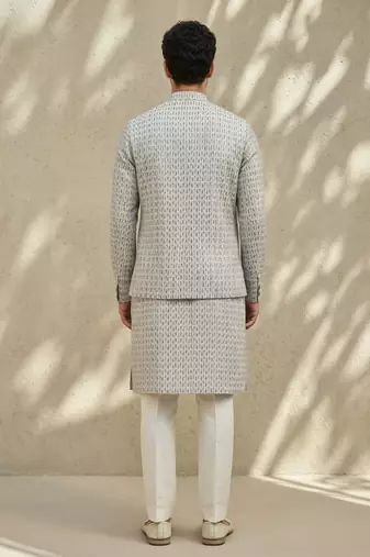 Ivory woven cotton nehru jacket
