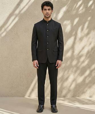 Black woven jacquard bandhgala set 1