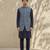Blue woven cotton silk sherwani