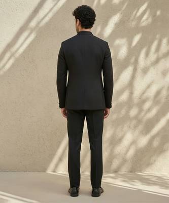Black woven jacquard bandhgala set 2