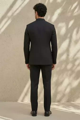 Black woven jacquard bandhgala set