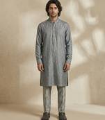 Blue woven silk bandhgala set