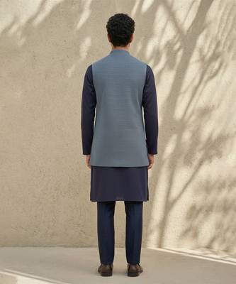 Blue woven cotton silk sherwani 2