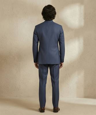 Blue woven silk bandhgala set 3