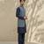 Blue woven cotton silk sherwani
