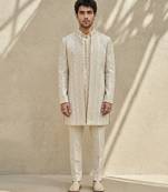 Ivory embroidered silk sherwani
