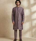 Purple embroidered raw silk kurta set
