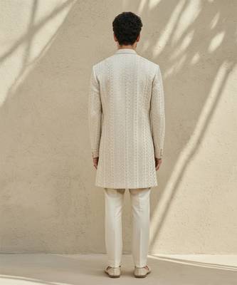 Ivory embroidered silk sherwani 2
