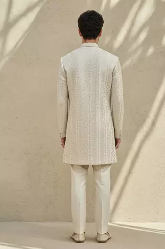 Ivory embroidered silk sherwani
