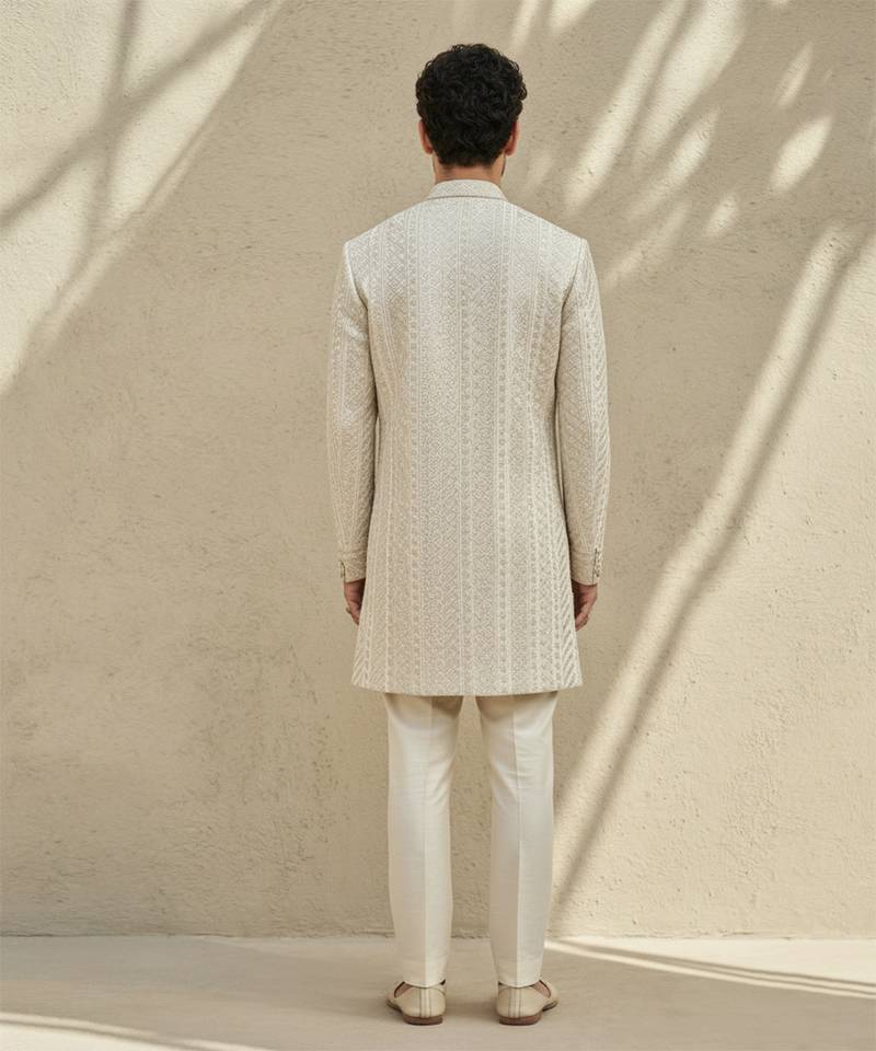 Ivory embroidered silk sherwani