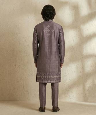 Purple embroidered raw silk kurta set 2