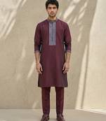 Maroon embroidered cotton silk kurta set