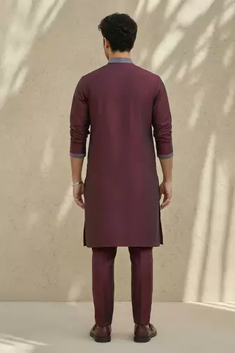 Maroon embroidered cotton silk kurta set