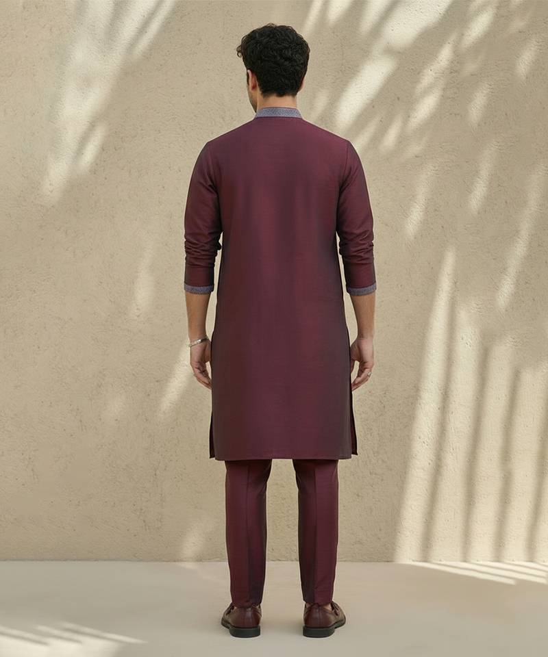 Maroon embroidered cotton silk kurta set
