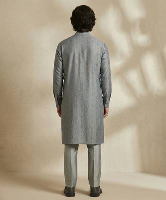 Grey woven silk kurta set 1