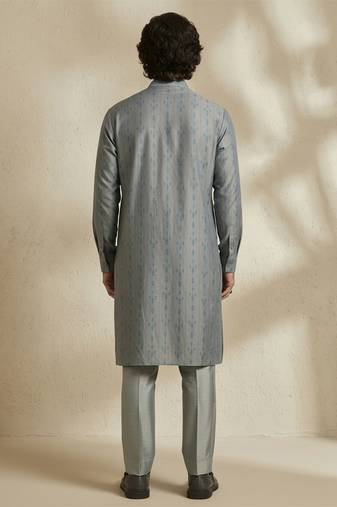Grey woven silk kurta set
