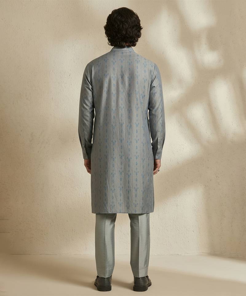 Grey woven silk kurta set