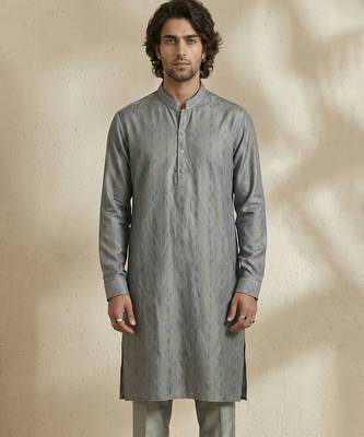 Grey woven silk kurta set 3