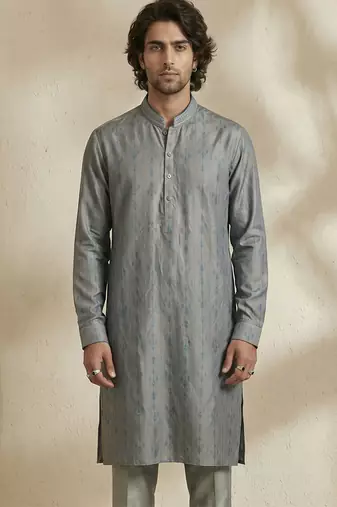 Grey woven silk kurta set