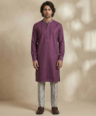 Purple woven cotton kurta set 1
