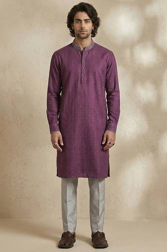 Purple woven cotton kurta set