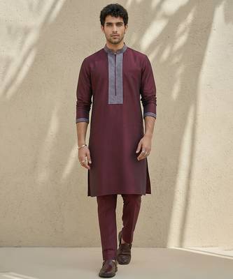Maroon embroidered cotton silk kurta set 4