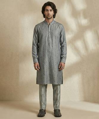 Grey woven silk kurta set 4