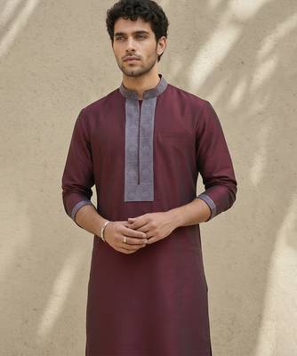 Maroon embroidered cotton silk kurta set 5