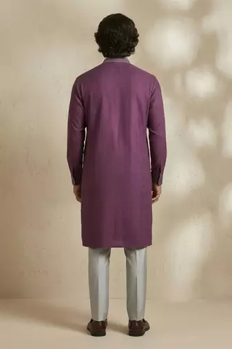 Purple woven cotton kurta set
