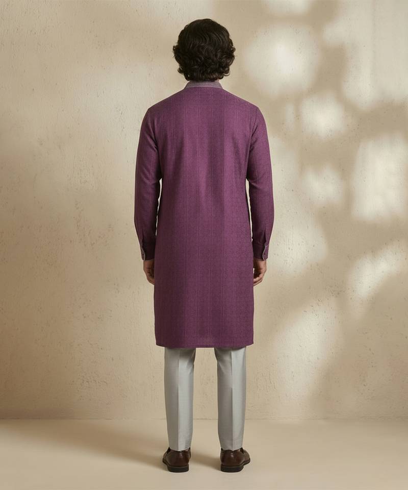 Purple woven cotton kurta set