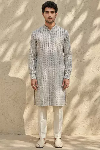 Grey woven cotton kurta set