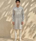Grey woven cotton kurta set