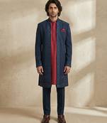 Blue embroidered crepe sherwani
