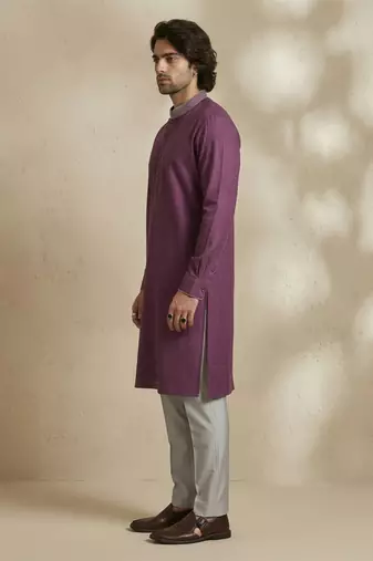 Purple woven cotton kurta set