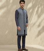 Blue woven cotton silk kurta set