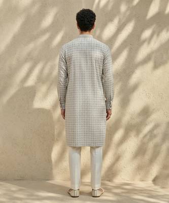 Grey woven cotton kurta set 2