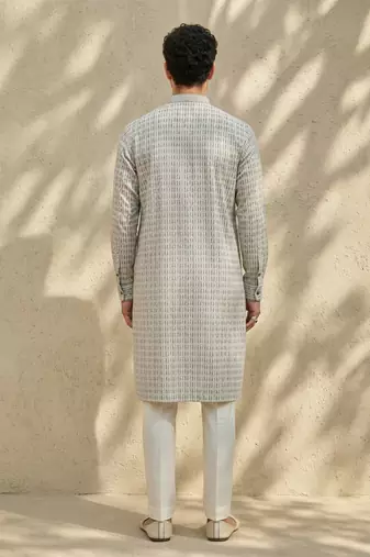 Grey woven cotton kurta set
