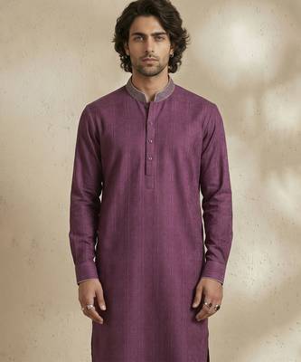 Purple woven cotton kurta set 4