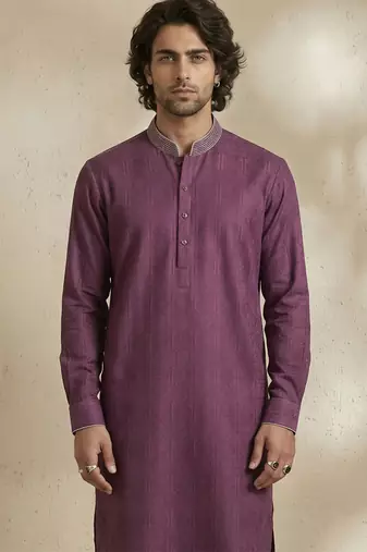 Purple woven cotton kurta set