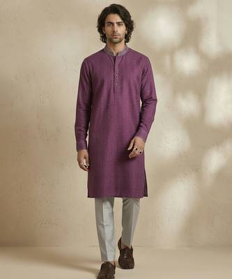 Purple woven cotton kurta set 5