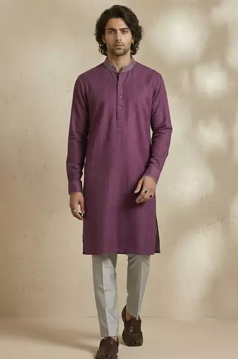 Purple woven cotton kurta set