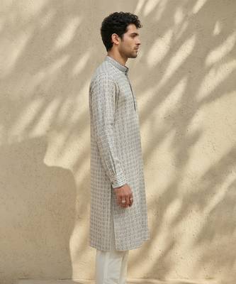 Grey woven cotton kurta set 3