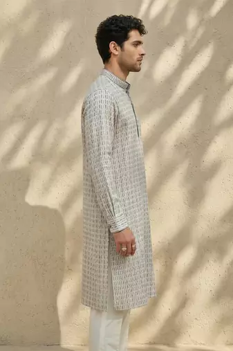 Grey woven cotton kurta set