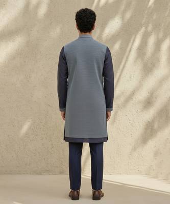 Blue woven cotton silk kurta set 3