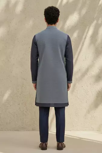 Blue woven cotton silk kurta set